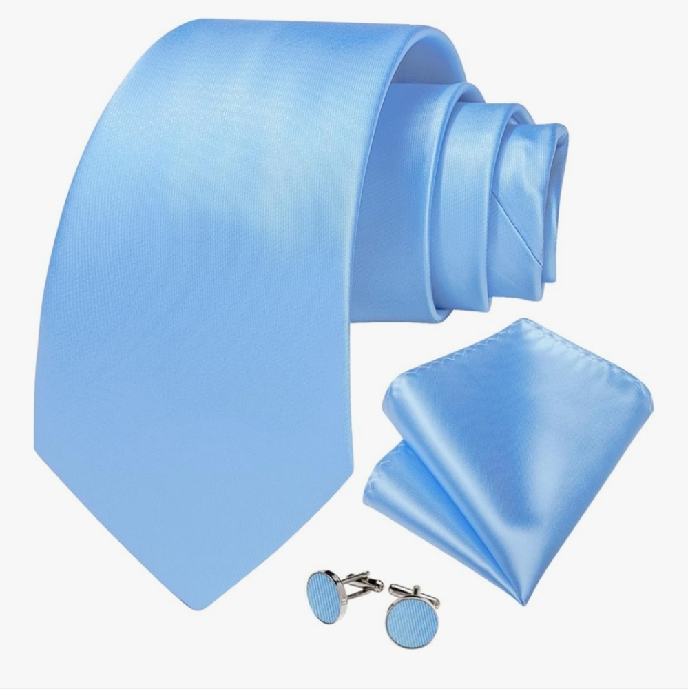 NWT Mens Solid Color Tie and Pocket Square Set Woven Silk Plain Necktie